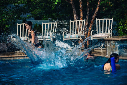 A large splash in a swimming pool